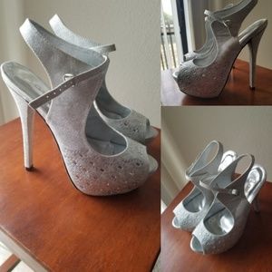 Silver Diamond Glitter Heels